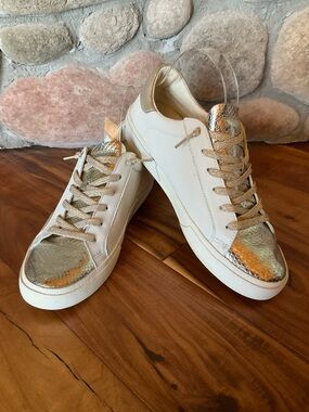 Dolce Vita White and Gold Leather Sneakers